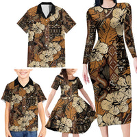 Hibiscus Mix African Pattern Family Matching Long Sleeve Bodycon Dress and Hawaiian Shirt - Wonder Print Shop