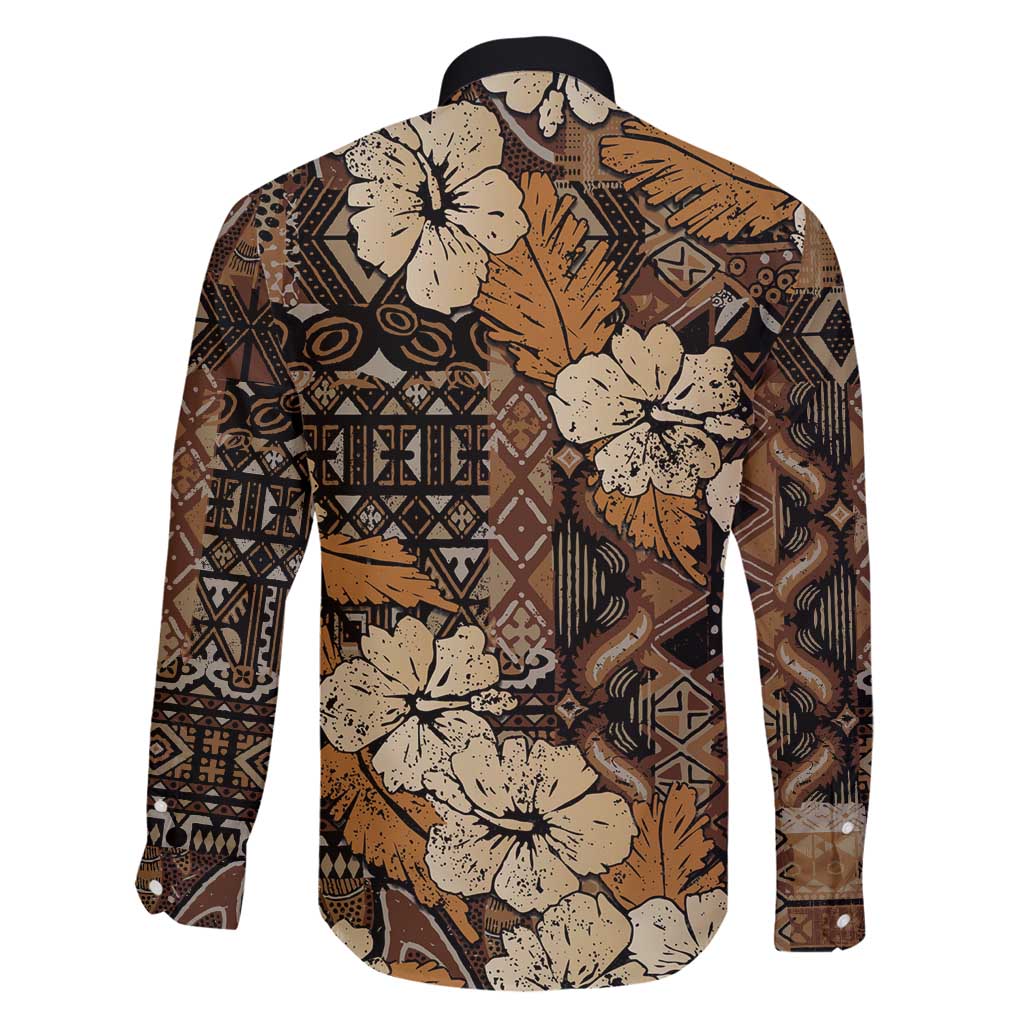 Hibiscus Mix African Pattern Family Matching Long Sleeve Bodycon Dress and Hawaiian Shirt - Wonder Print Shop