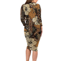 Hibiscus Mix African Pattern Family Matching Long Sleeve Bodycon Dress and Hawaiian Shirt - Wonder Print Shop