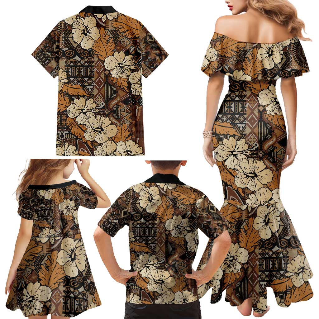 Hibiscus Mix African Pattern Family Matching Mermaid Dress and Hawaiian Shirt - Wonder Print Shop