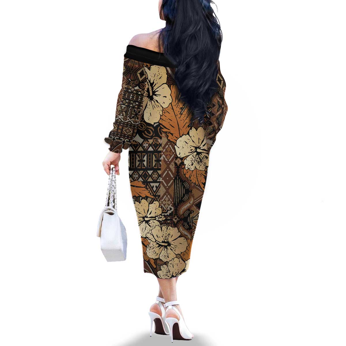Hibiscus Mix African Pattern Family Matching Off The Shoulder Long Sleeve Dress and Hawaiian Shirt - Wonder Print Shop