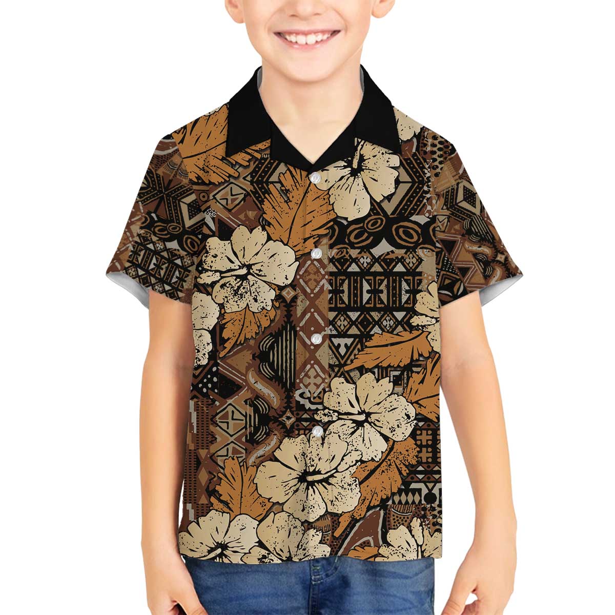 Hibiscus Mix African Pattern Family Matching Off The Shoulder Long Sleeve Dress and Hawaiian Shirt - Wonder Print Shop
