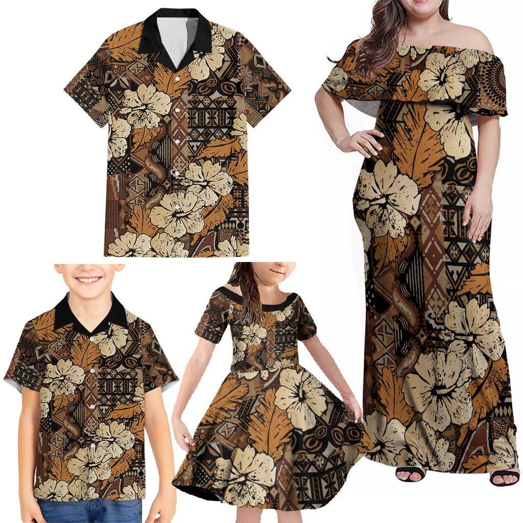Hibiscus Mix African Pattern Family Matching Off Shoulder Maxi Dress and Hawaiian Shirt - Wonder Print Shop