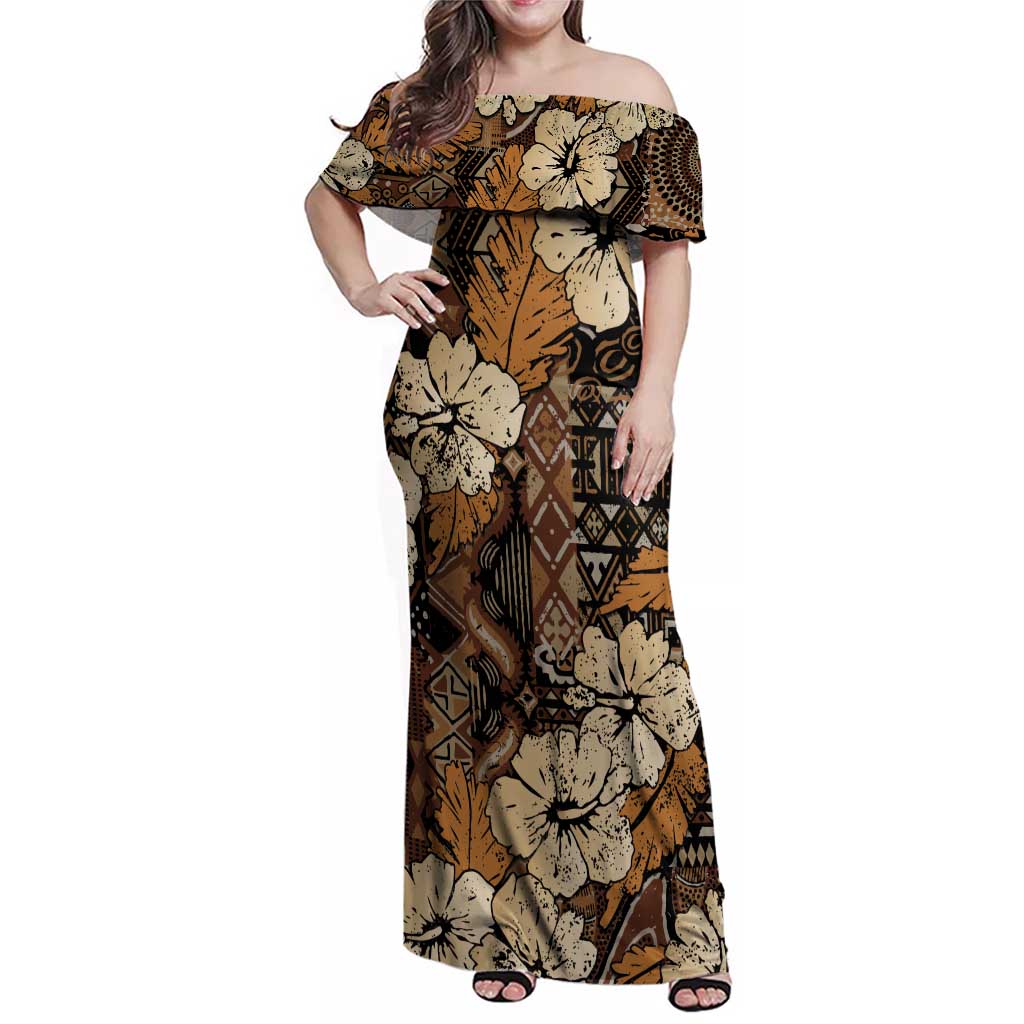 Hibiscus Mix African Pattern Family Matching Off Shoulder Maxi Dress and Hawaiian Shirt - Wonder Print Shop