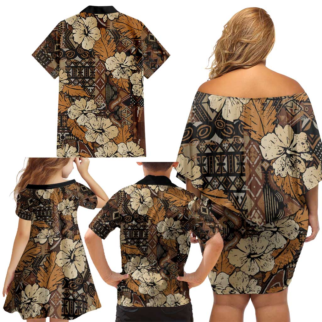 Hibiscus Mix African Pattern Family Matching Off Shoulder Short Dress and Hawaiian Shirt - Wonder Print Shop