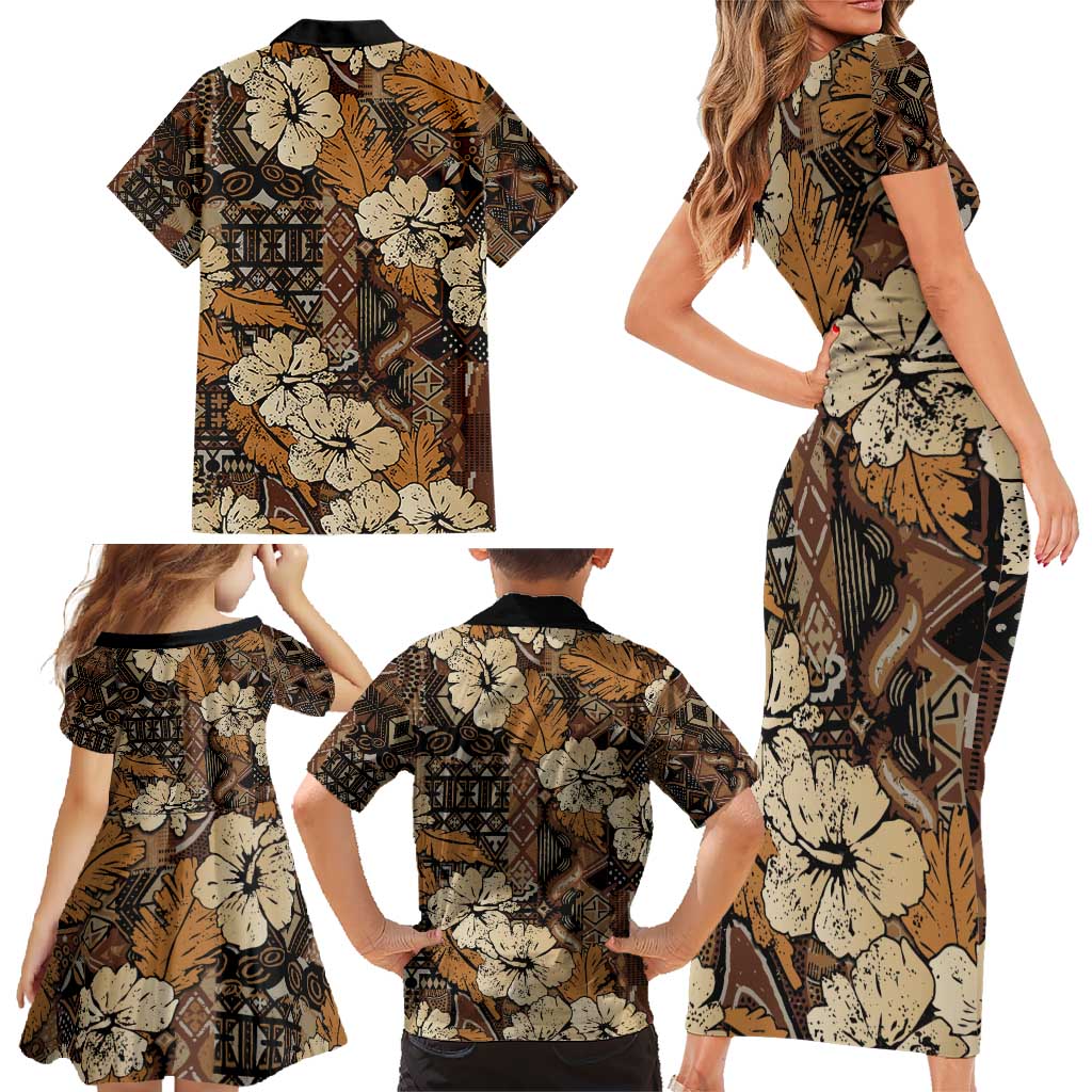 Hibiscus Mix African Pattern Family Matching Short Sleeve Bodycon Dress and Hawaiian Shirt - Wonder Print Shop