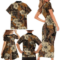 Hibiscus Mix African Pattern Family Matching Short Sleeve Bodycon Dress and Hawaiian Shirt - Wonder Print Shop