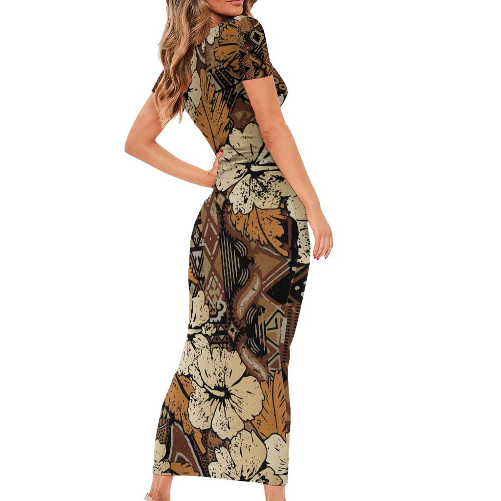 Hibiscus Mix African Pattern Family Matching Short Sleeve Bodycon Dress and Hawaiian Shirt - Wonder Print Shop