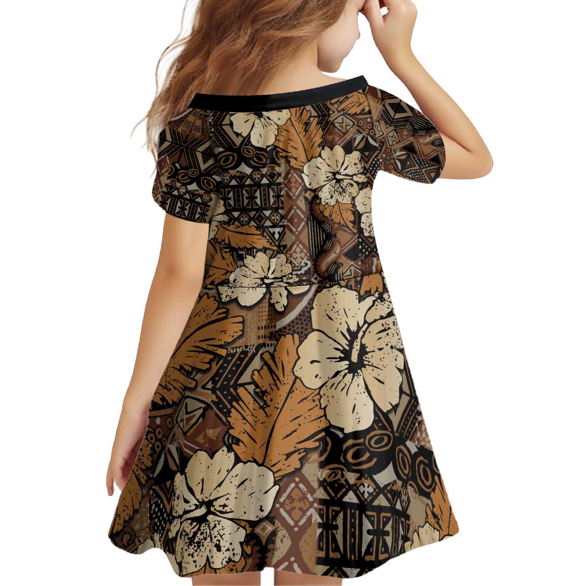 Hibiscus Mix African Pattern Kid Short Sleeve Dress - Wonder Print Shop