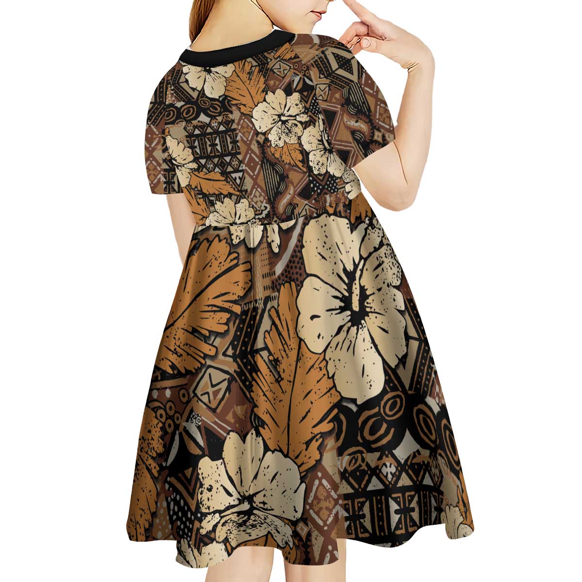 Hibiscus Mix African Pattern Kid Short Sleeve Dress - Wonder Print Shop