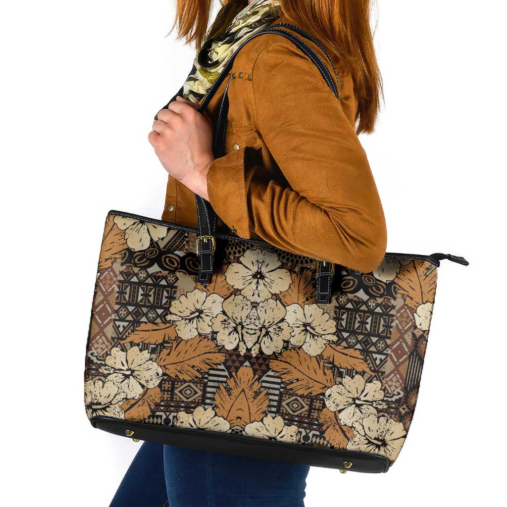 Hibiscus Mix African Pattern Leather Tote Bag - Wonder Print Shop