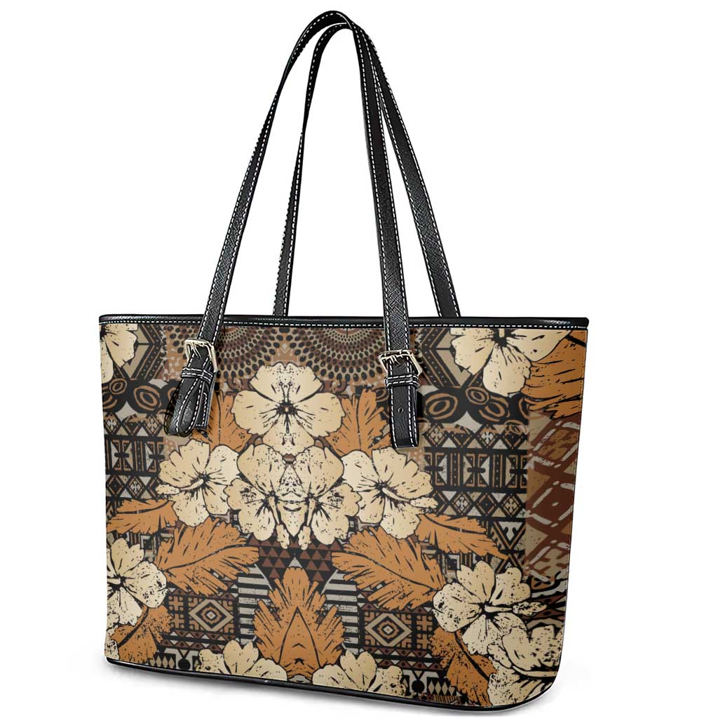 Hibiscus Mix African Pattern Leather Tote Bag - Wonder Print Shop
