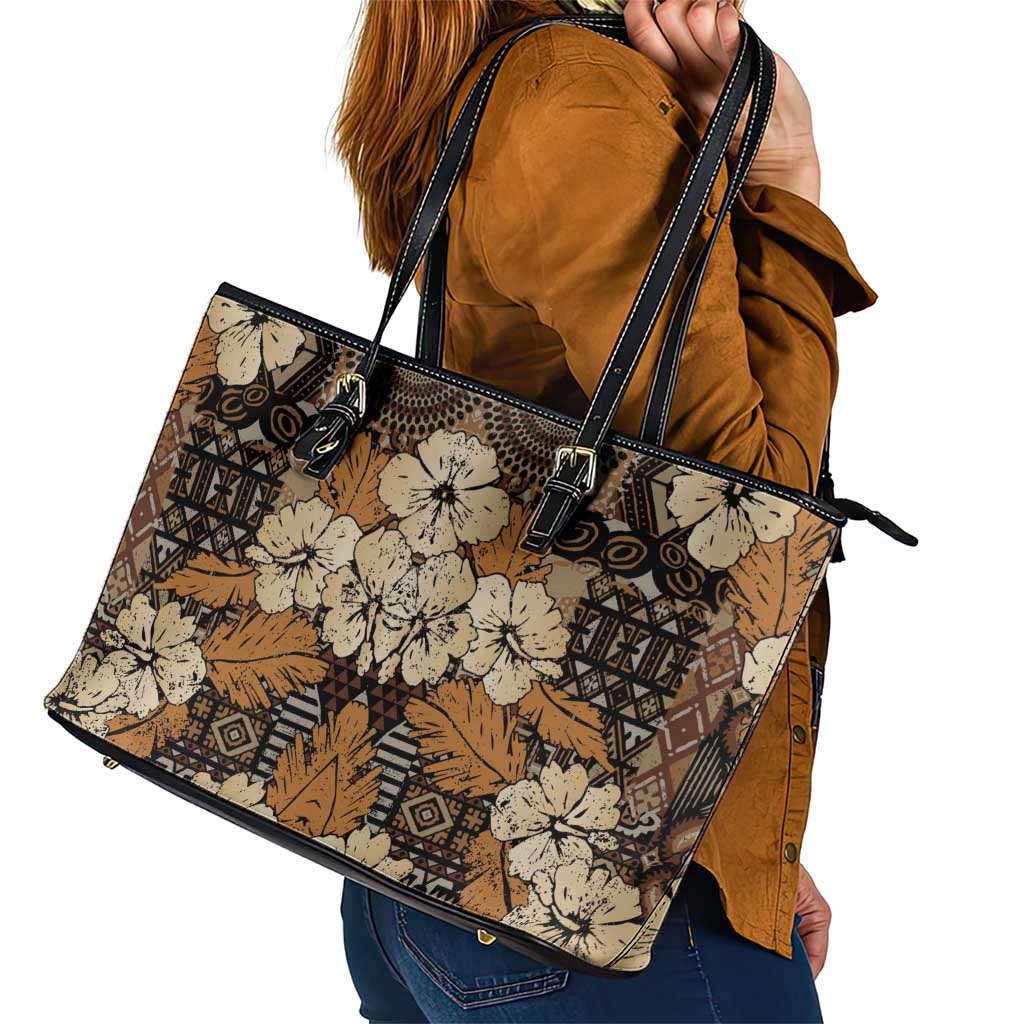 Hibiscus Mix African Pattern Leather Tote Bag - Wonder Print Shop