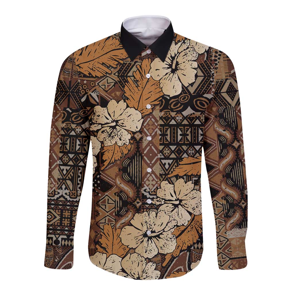 Hibiscus Mix African Pattern Long Sleeve Button Shirt - Wonder Print Shop