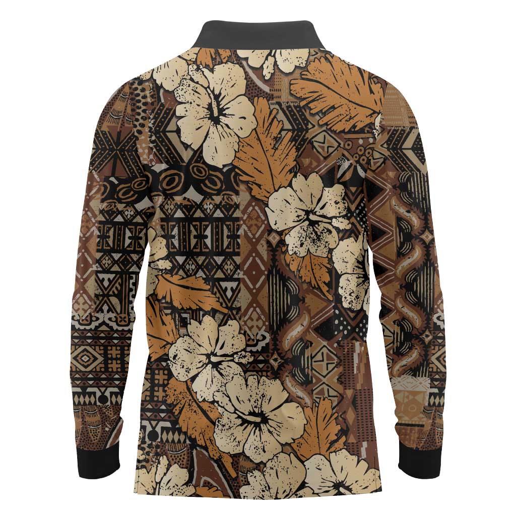 Hibiscus Mix African Pattern Long Sleeve Polo Shirt - Wonder Print Shop