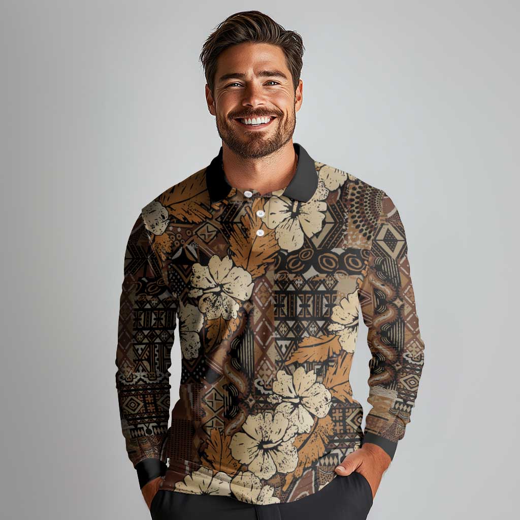 Hibiscus Mix African Pattern Long Sleeve Polo Shirt - Wonder Print Shop