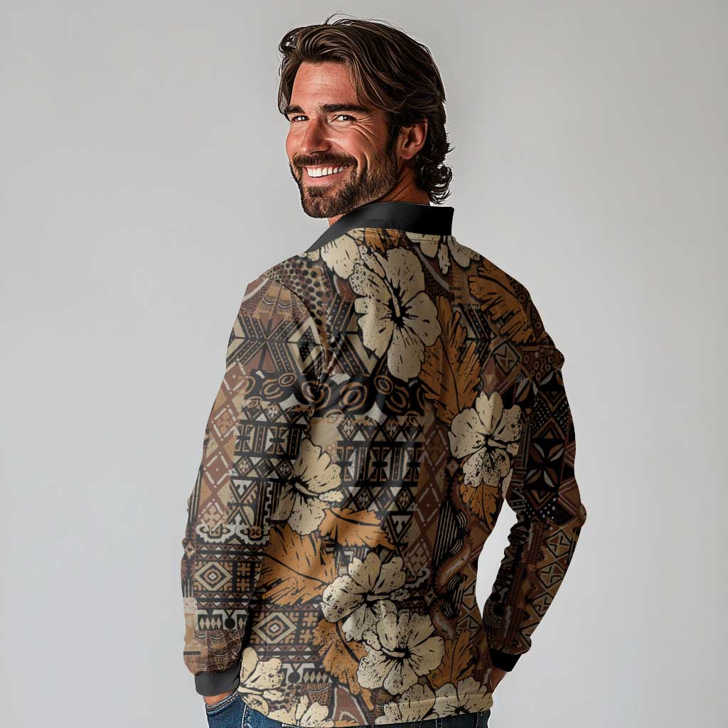 Hibiscus Mix African Pattern Long Sleeve Polo Shirt - Wonder Print Shop