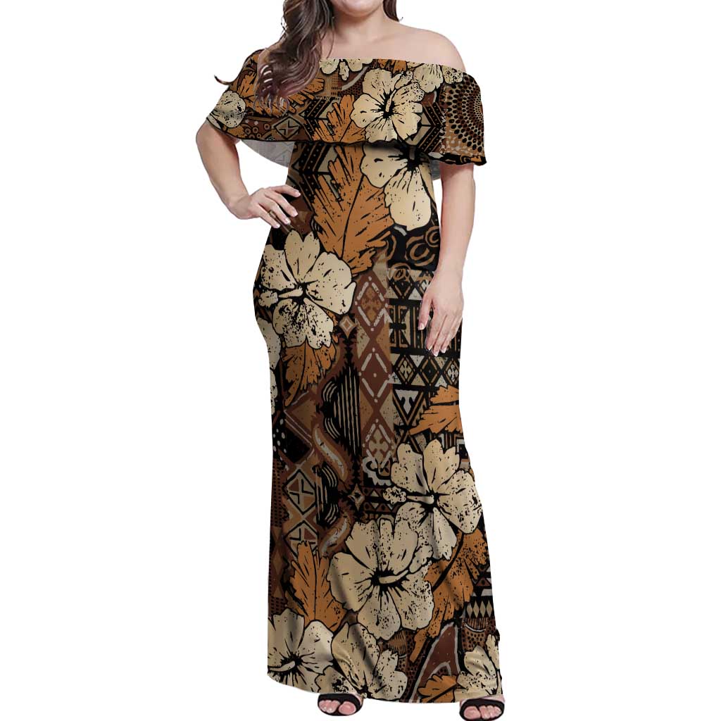 Hibiscus Mix African Pattern Off Shoulder Maxi Dress - Wonder Print Shop