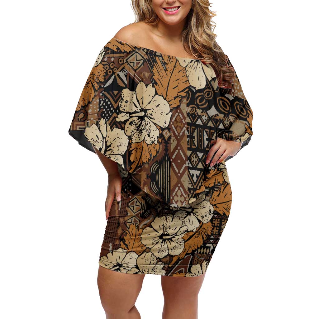 Hibiscus Mix African Pattern Off Shoulder Short Dress - Wonder Print Shop
