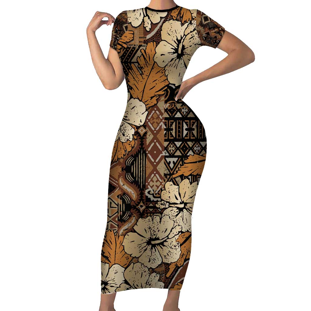 Hibiscus Mix African Pattern Short Sleeve Bodycon Dress - Wonder Print Shop