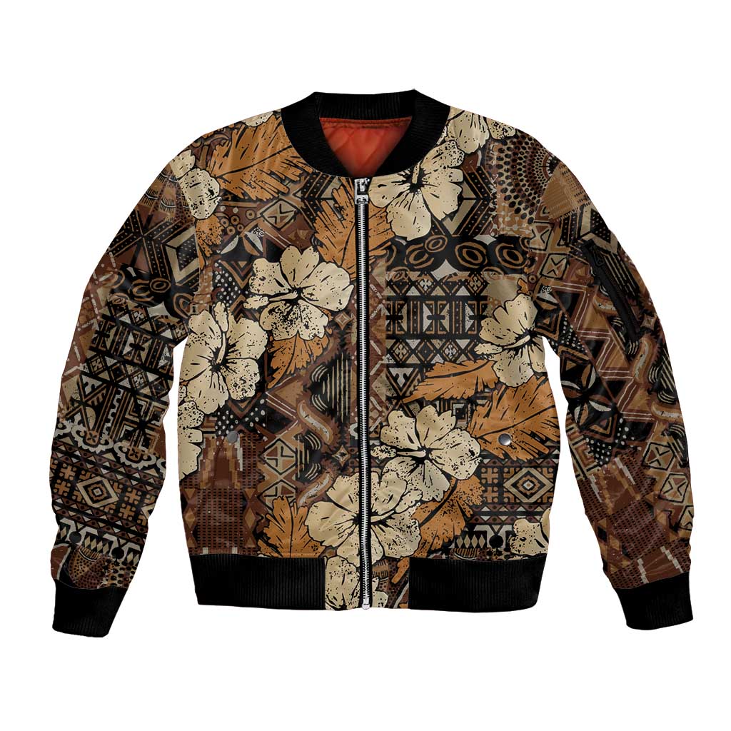 Hibiscus Mix African Pattern Sleeve Zip Bomber Jacket - Wonder Print Shop