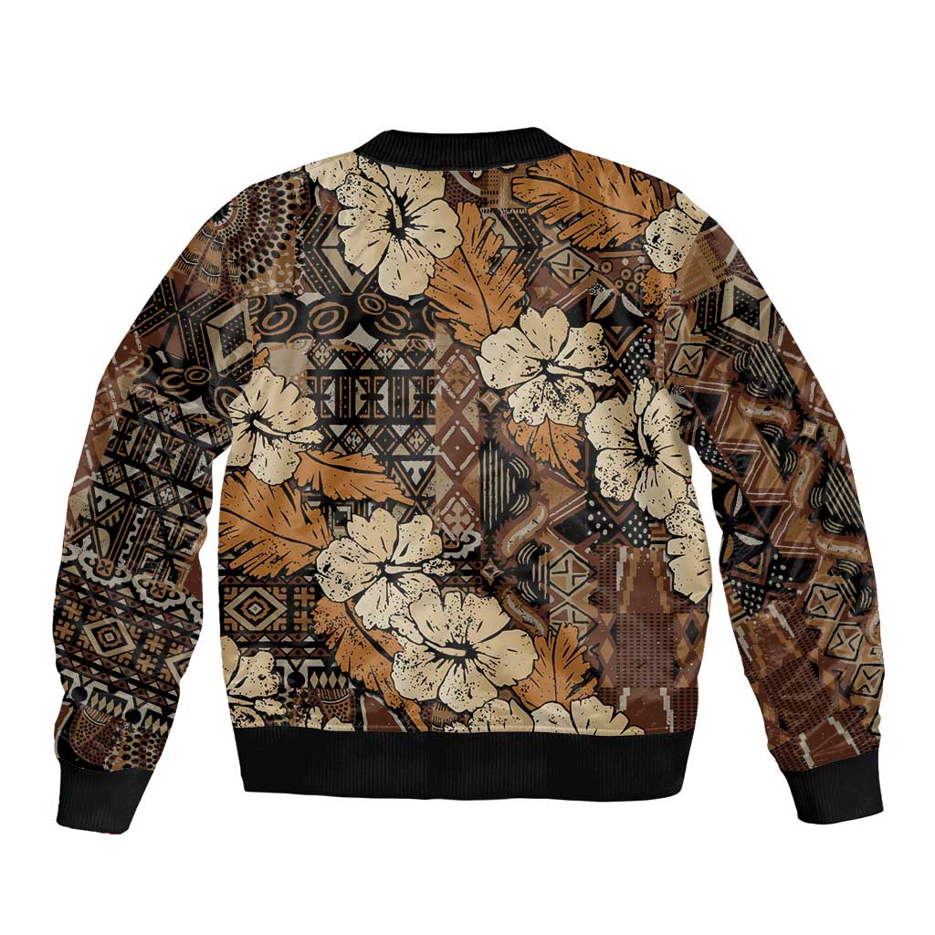 Hibiscus Mix African Pattern Sleeve Zip Bomber Jacket - Wonder Print Shop
