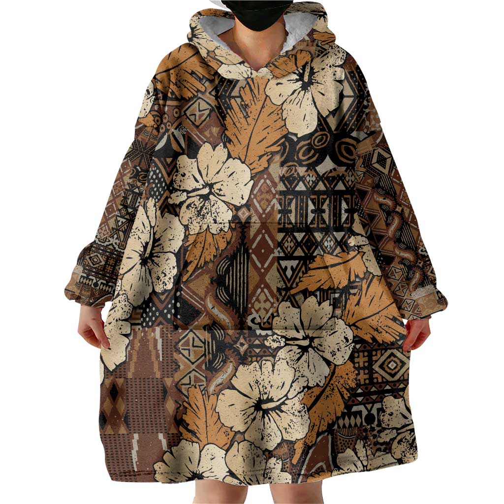 Hibiscus Mix African Pattern Wearable Blanket Hoodie - Wonder Print Shop