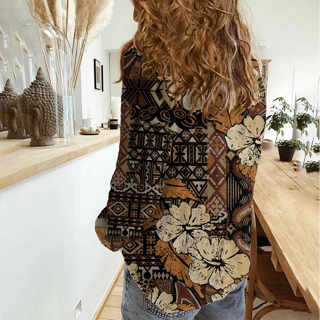 Hibiscus Mix African Pattern Women Casual Shirt - Wonder Print Shop