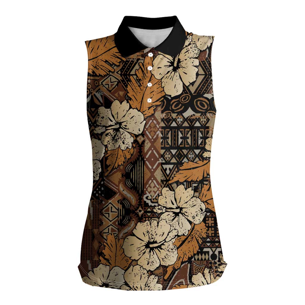 Hibiscus Mix African Pattern Women Sleeveless Polo Shirt - Wonder Print Shop