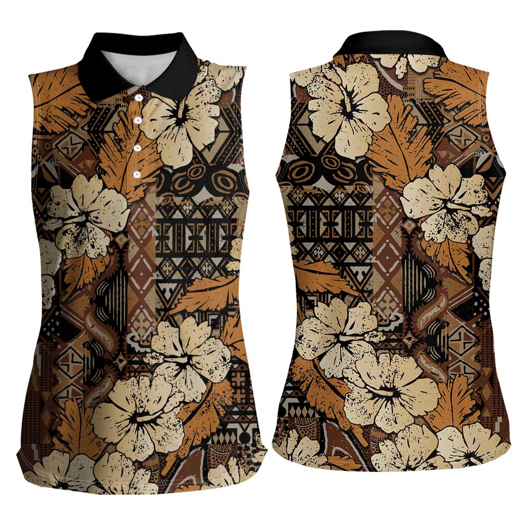 Hibiscus Mix African Pattern Women Sleeveless Polo Shirt - Wonder Print Shop
