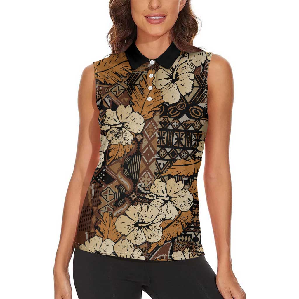 Hibiscus Mix African Pattern Women Sleeveless Polo Shirt - Wonder Print Shop