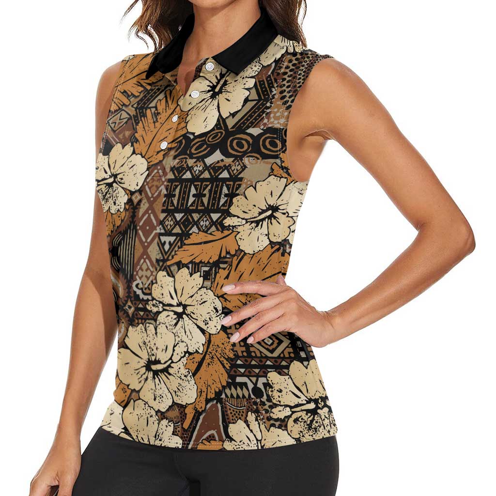 Hibiscus Mix African Pattern Women Sleeveless Polo Shirt - Wonder Print Shop