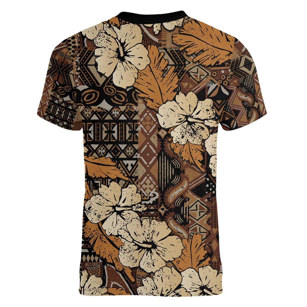 Hibiscus Mix African Pattern Women V-Neck T-Shirt - Wonder Print Shop