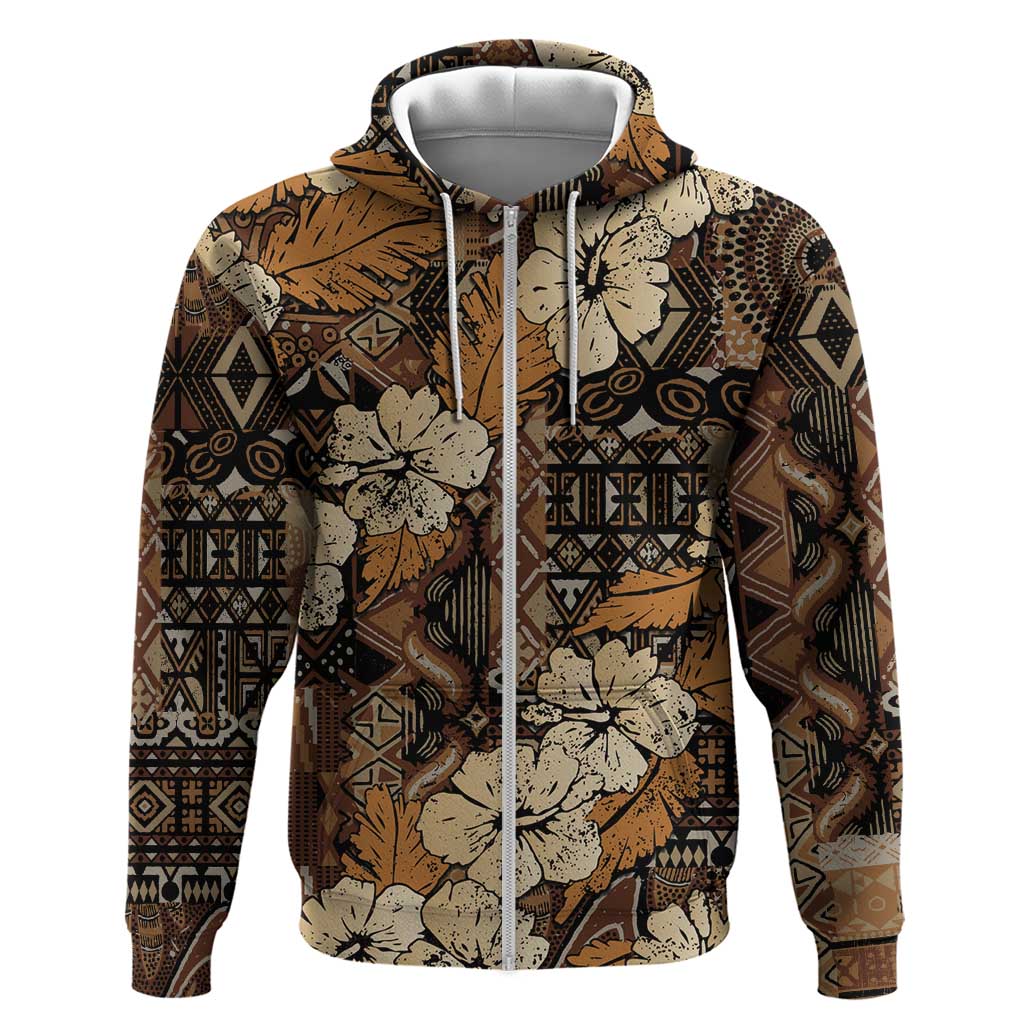 Hibiscus Mix African Pattern Zip Hoodie - Wonder Print Shop