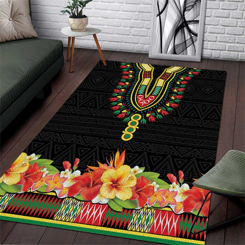 Hibiscus Mix Dashiki African Pattern Area Rug Adinkra Symbol - Wonder Print Shop