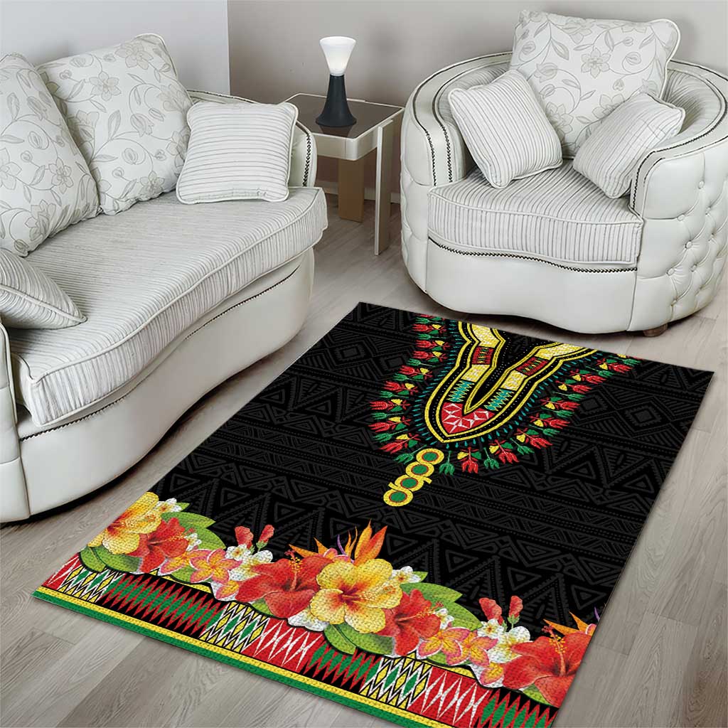 Hibiscus Mix Dashiki African Pattern Area Rug Adinkra Symbol - Wonder Print Shop