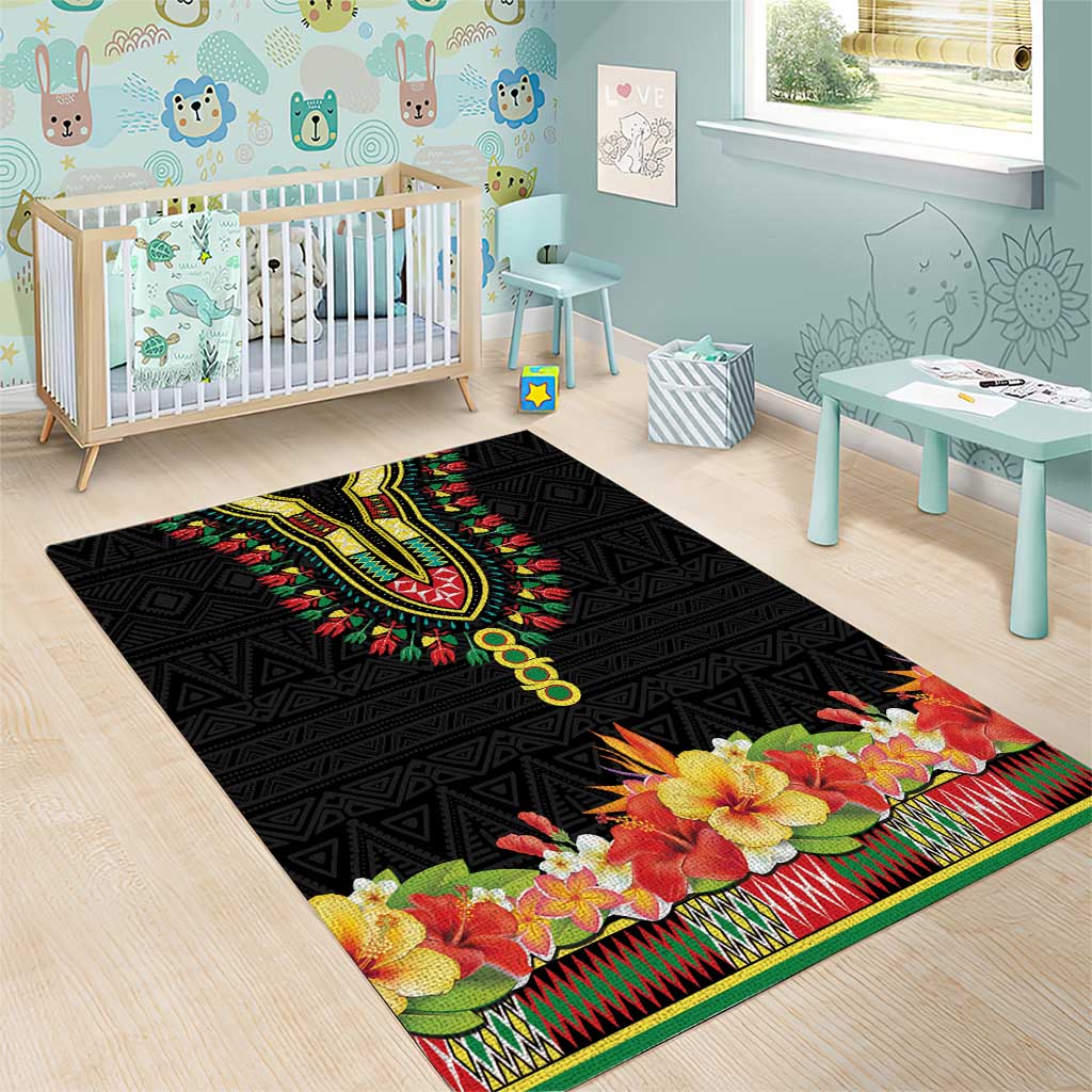 Hibiscus Mix Dashiki African Pattern Area Rug Adinkra Symbol - Wonder Print Shop