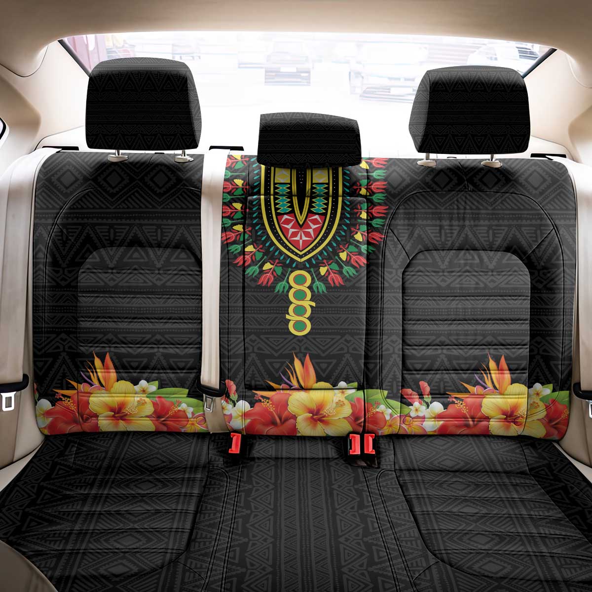 Hibiscus Mix Dashiki African Pattern Back Car Seat Cover Adinkra Symbol - Wonder Print Shop