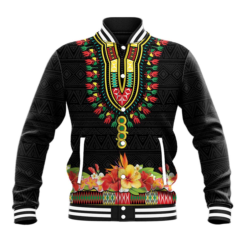 Personalized Hibiscus Mix Dashiki African Pattern Baseball Jacket Adinkra Symbol - Wonder Print Shop