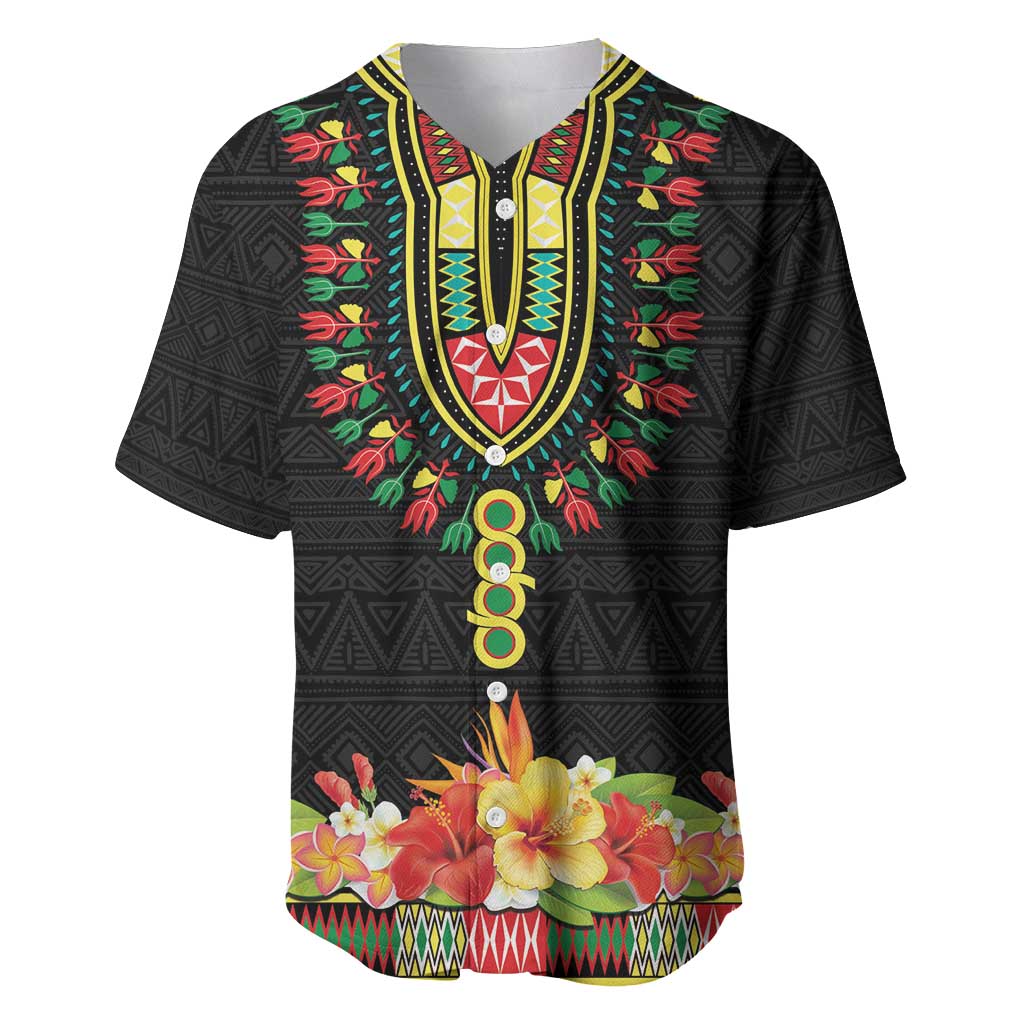 Personalized Hibiscus Mix Dashiki African Pattern Baseball Jersey Adinkra Symbol - Wonder Print Shop