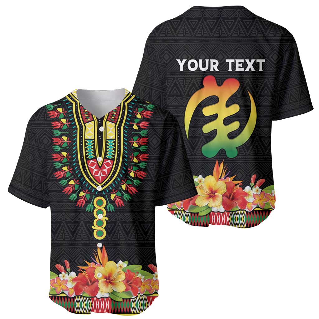 Personalized Hibiscus Mix Dashiki African Pattern Baseball Jersey Adinkra Symbol - Wonder Print Shop
