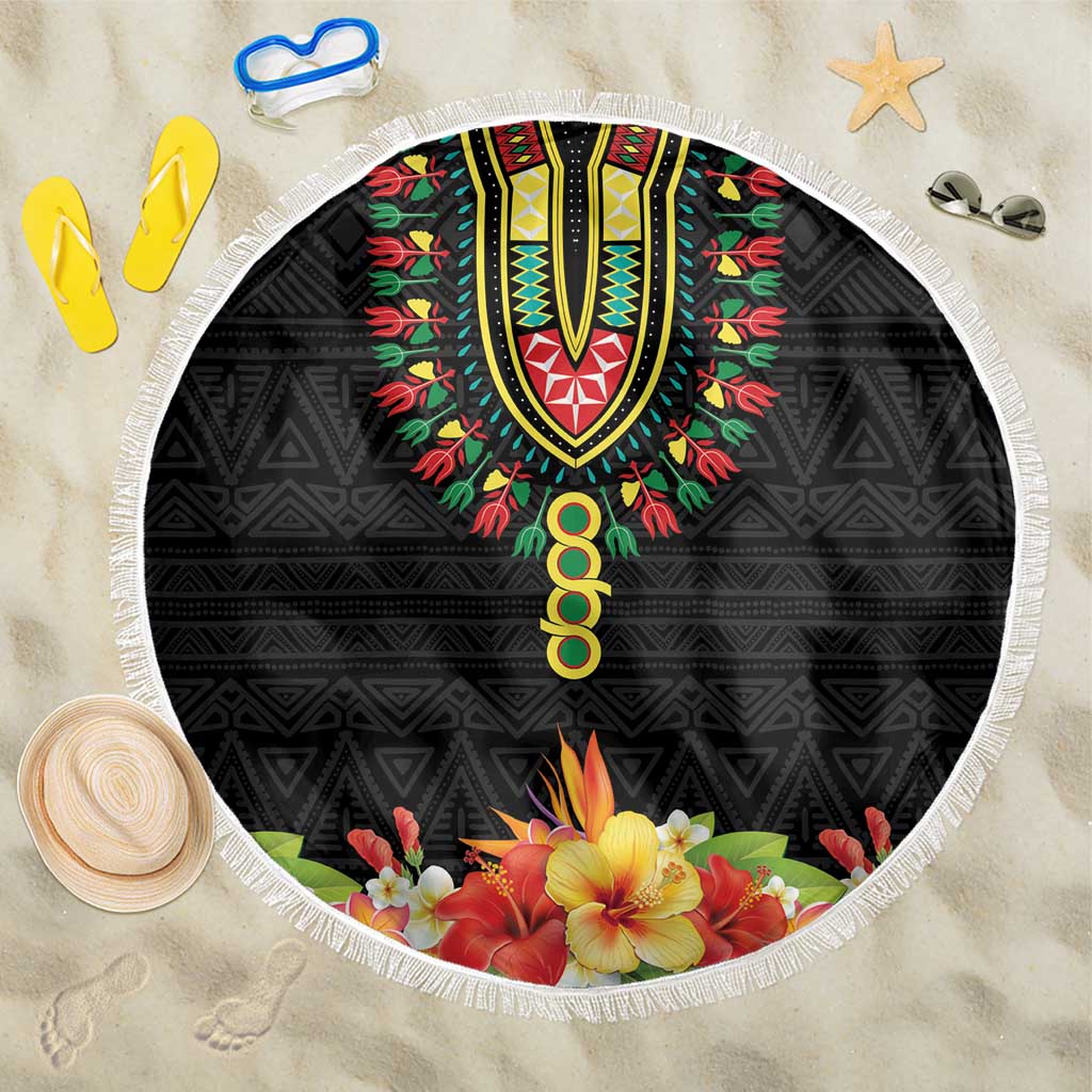 Hibiscus Mix Dashiki African Pattern Beach Blanket Adinkra Symbol - Wonder Print Shop