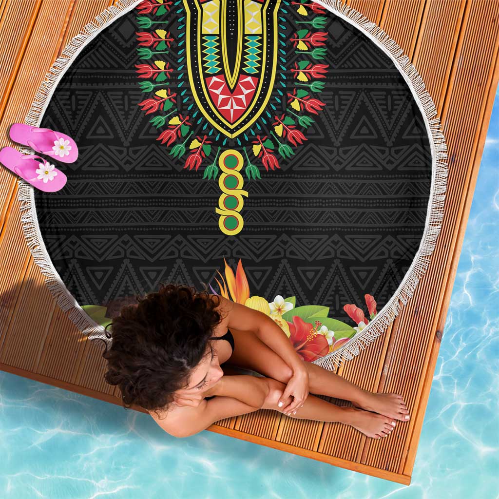 Hibiscus Mix Dashiki African Pattern Beach Blanket Adinkra Symbol - Wonder Print Shop