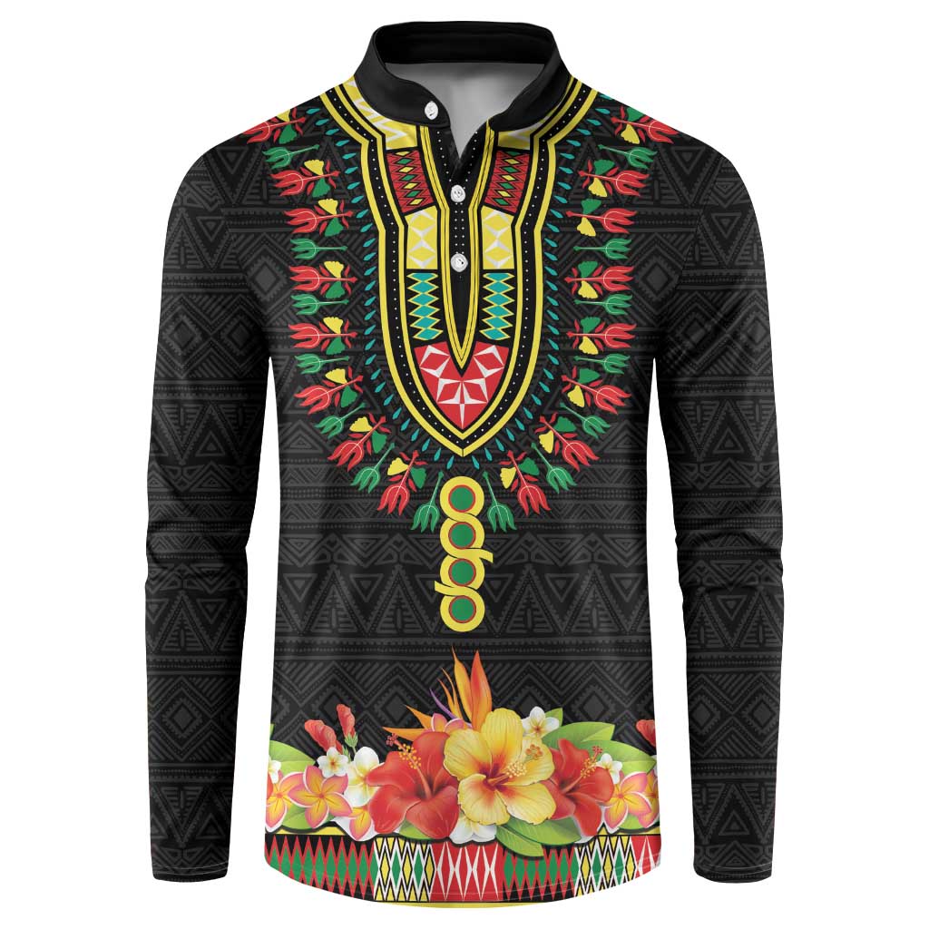 Personalized Hibiscus Mix Dashiki African Pattern Button Sweatshirt Adinkra Symbol - Wonder Print Shop