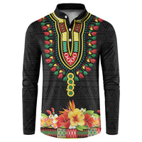 Personalized Hibiscus Mix Dashiki African Pattern Button Sweatshirt Adinkra Symbol - Wonder Print Shop