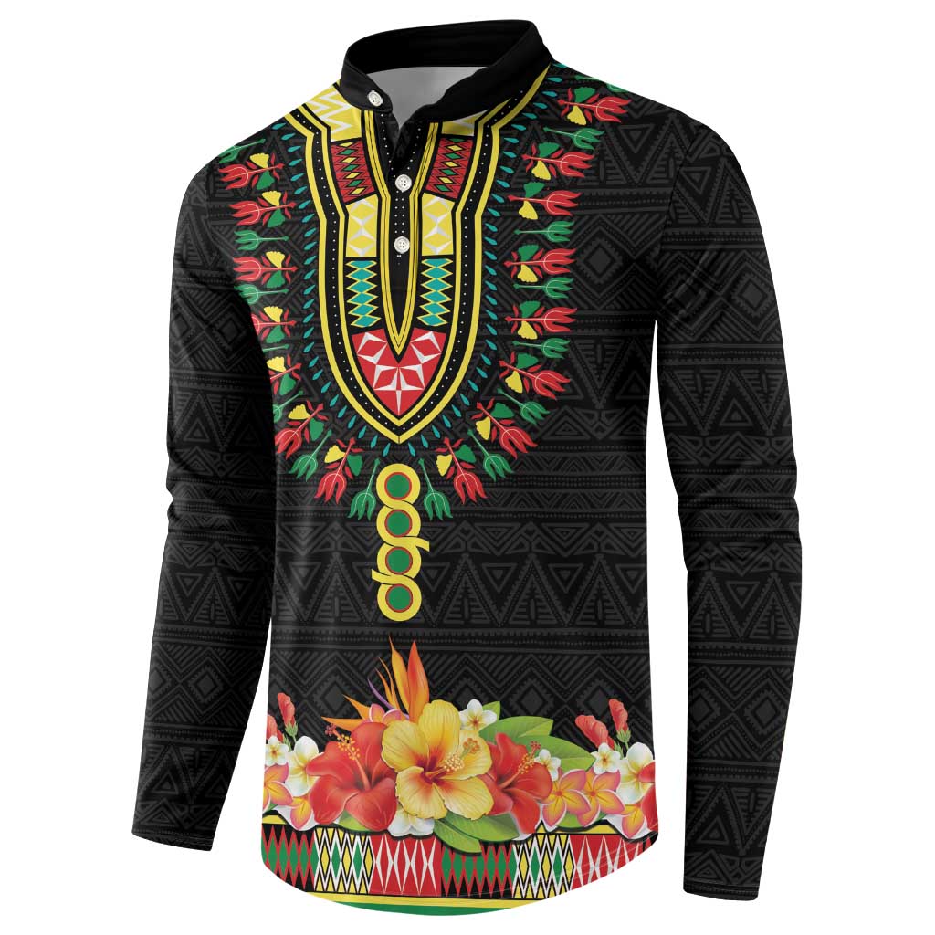 Personalized Hibiscus Mix Dashiki African Pattern Button Sweatshirt Adinkra Symbol - Wonder Print Shop