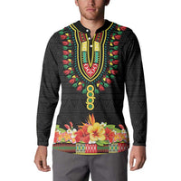 Personalized Hibiscus Mix Dashiki African Pattern Button Sweatshirt Adinkra Symbol - Wonder Print Shop