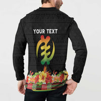 Personalized Hibiscus Mix Dashiki African Pattern Button Sweatshirt Adinkra Symbol - Wonder Print Shop