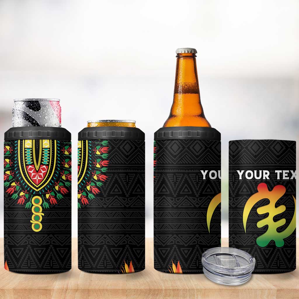 Personalized Hibiscus Mix Dashiki African Pattern 4 in 1 Can Cooler Tumbler Adinkra Symbol - Wonder Print Shop