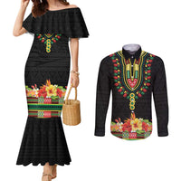Personalized Hibiscus Mix Dashiki African Pattern Couples Matching Mermaid Dress and Long Sleeve Button Shirt Adinkra Symbol - Wonder Print Shop